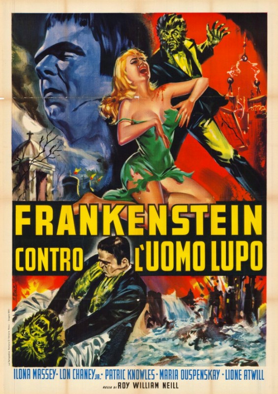 Repro 30x40cm - FRANKENSTEIN RENCONTRE LE LOUP-GAROU - Italienne