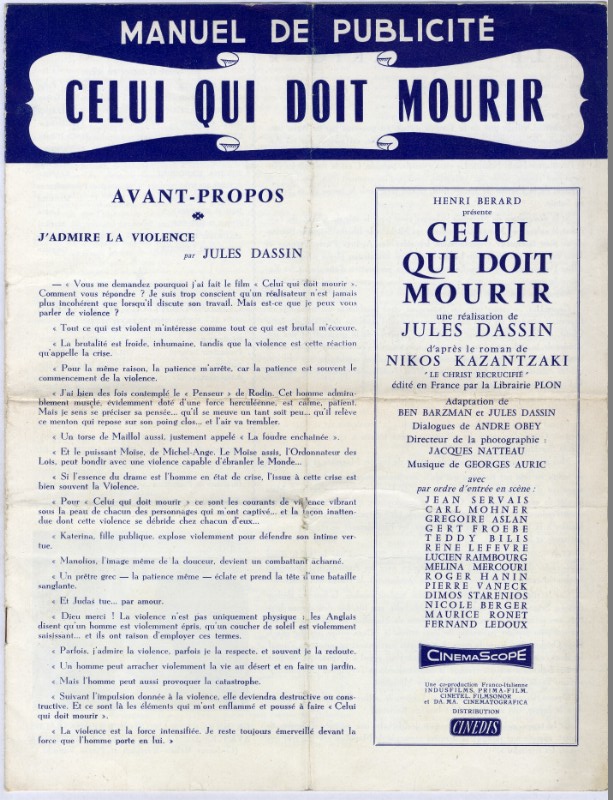 Dossier de Presse - CELUI QUI DOIT MOURIR